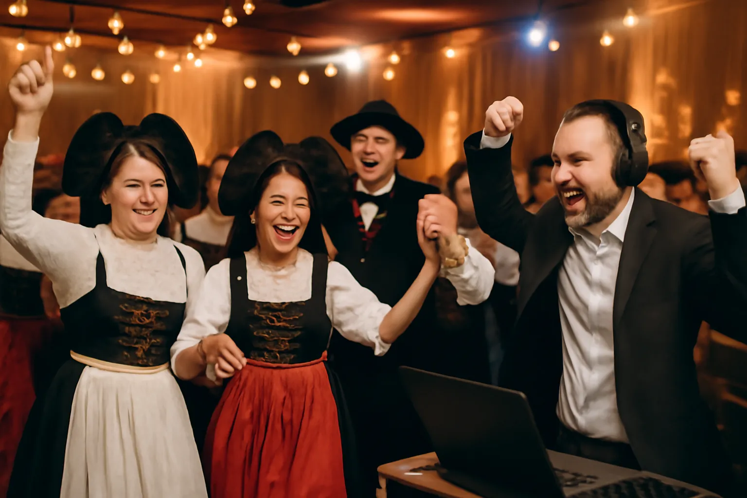Invités dansant sur la piste lors d'une soirée de mariage animée par un DJ
