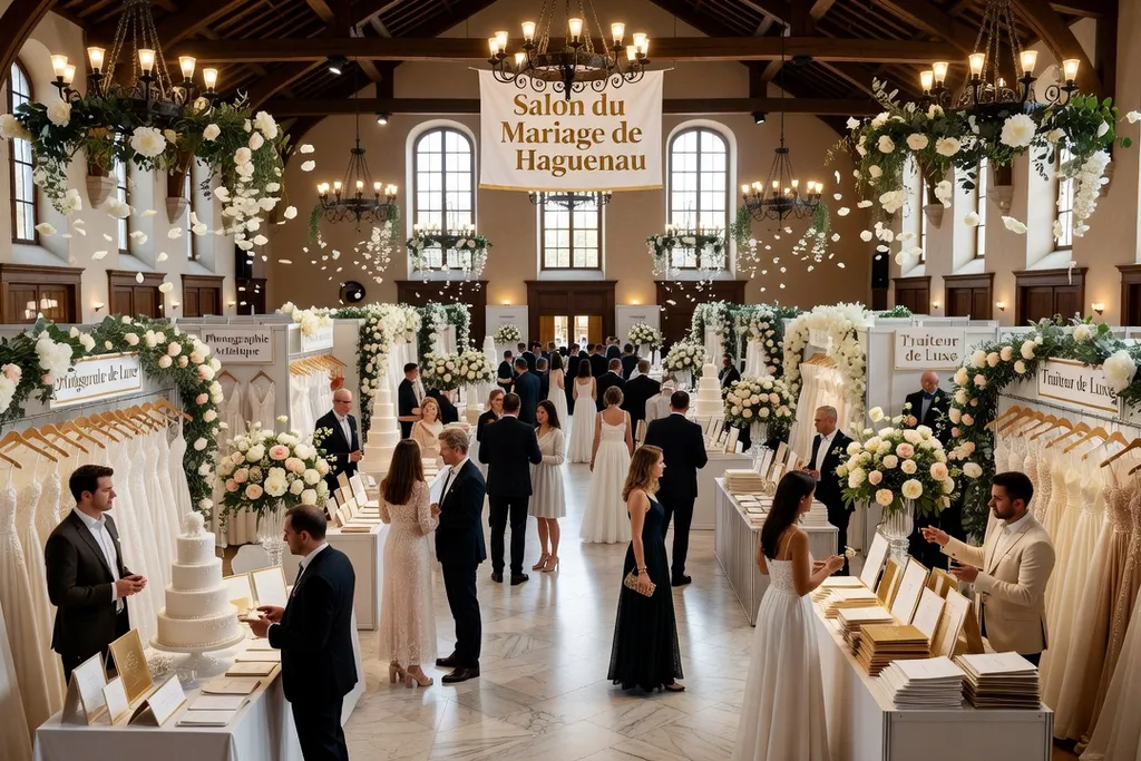 Grande salle d'exposition du Salon du Mariage de Haguenau avec prestataires et couples visiteurs