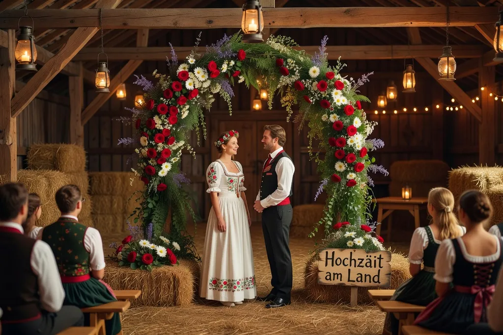Arche florale créative pour une cérémonie de mariage originale en grange alsacienne