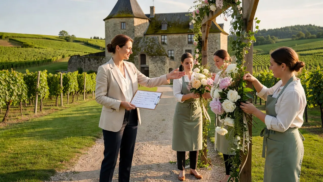 Wedding planner en réunion avec des futurs mariés en Alsace